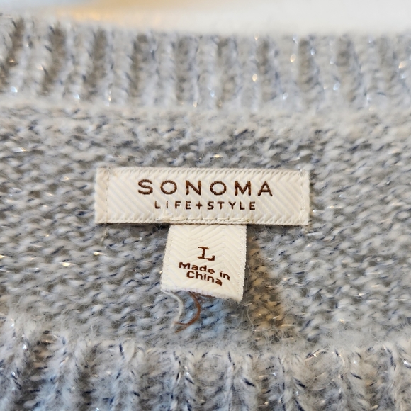 Sonoma, Large, Womens Light Gray with Silver Metallic Thread Sweater - Picture 2 of 6